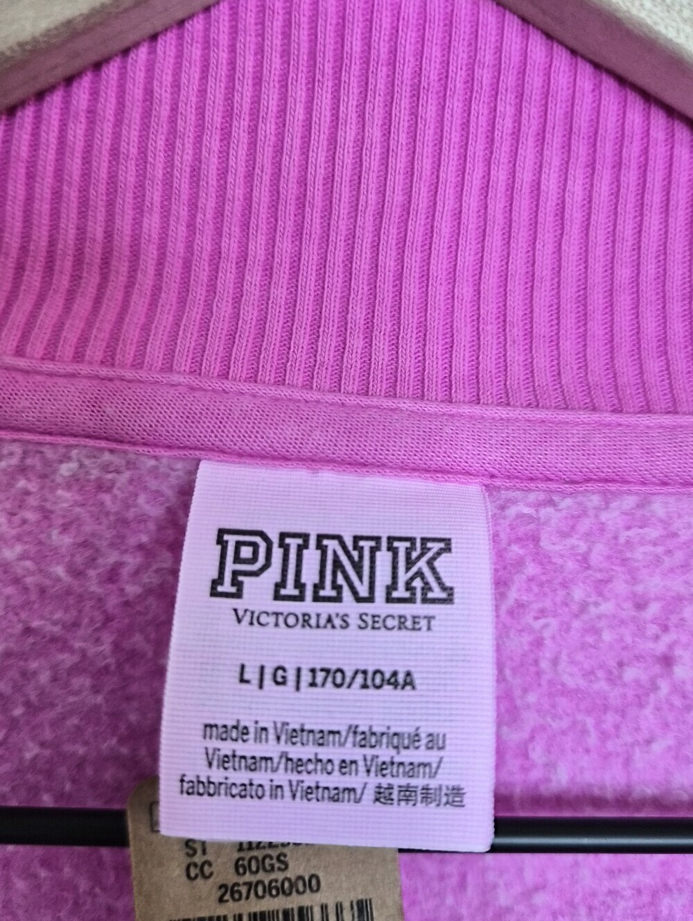 PINK Victorias Secret Hot Pink Cropped Quarter Zip Pullover Sweatshirt Large NWT - Picture 8 of 15